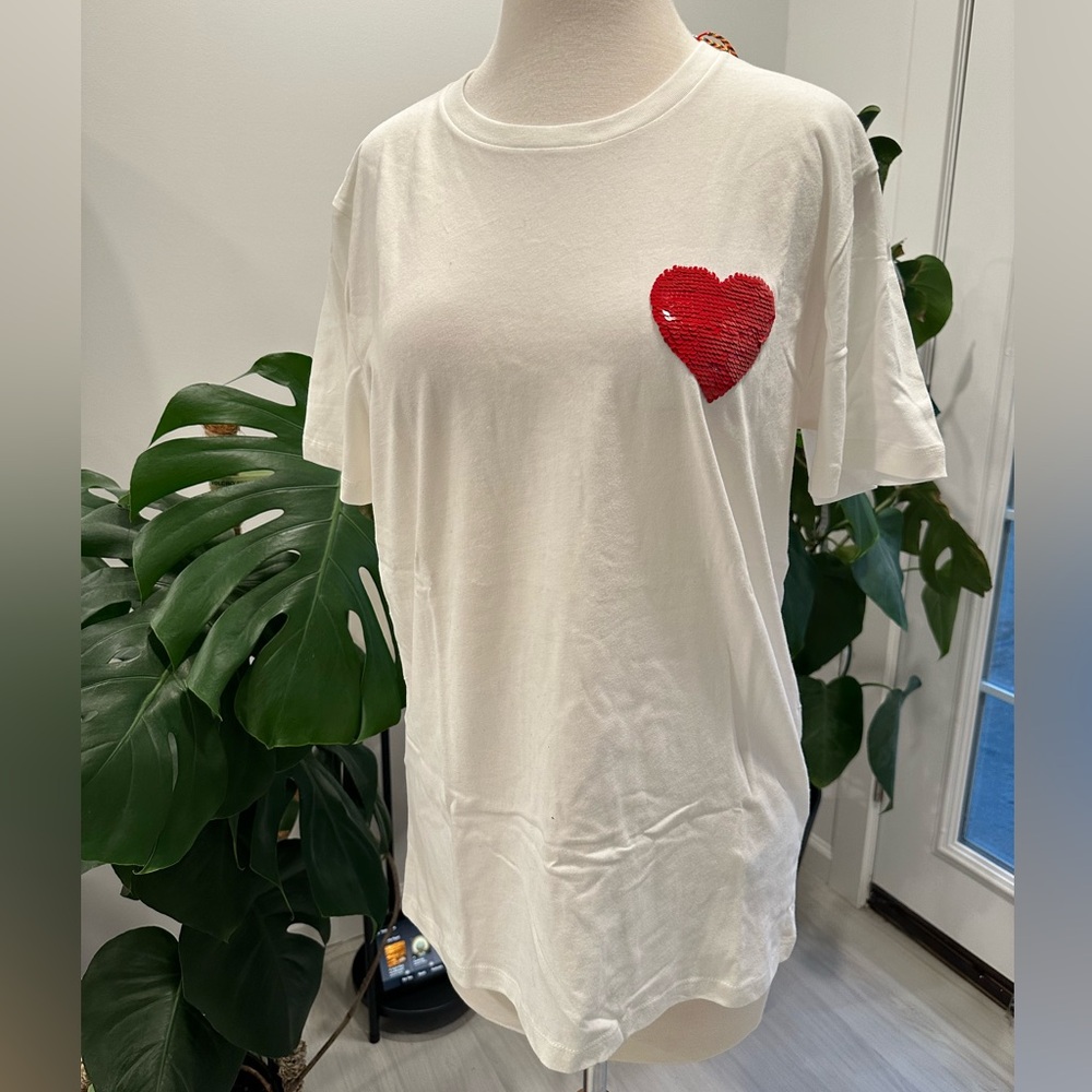 A&F • NWT Rainbow Sequin Heart White Pride Collection Tee